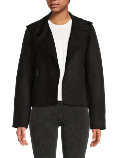 Andrew Marc Women's Notch Lapel Faux Suede Open Jacket In Black
