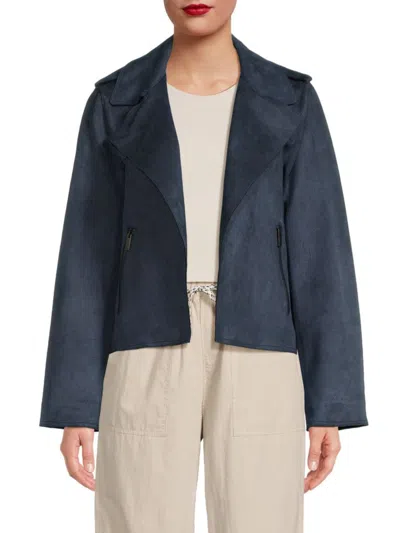 Andrew Marc Women's Notch Lapel Faux Suede Open Jacket In Midnight