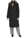 Andrew Marc Women's Olpae Faux Fur Collar Wool Blend Trench Coat In Black