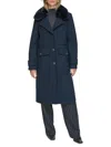 Andrew Marc Women's Olpae Faux Fur Collar Wool Blend Trench Coat In Ink