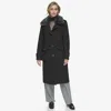 Andrew Marc Faux Fur Collar Wool Blend Coat In Black