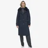 Andrew Marc Women's Olpae Faux Fur Collar Wool Blend Trench Coat In Blue