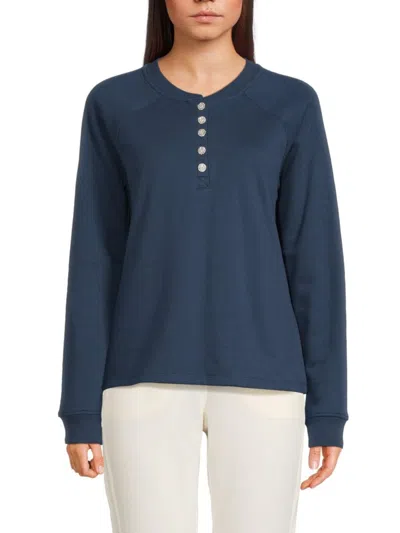 Andrew Marc Women's Raglan Sleeve Fleece Sweatshirt In Blue
