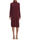 Andrew Marc Women's Ribbed Mock Turtleneck Midi-dress In Burgundy