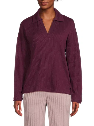 Andrew Marc Women's Ribbed Polo Top In Wine