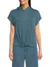 Andrew Marc Women's Striped Tie-waist Hooded Top In Green