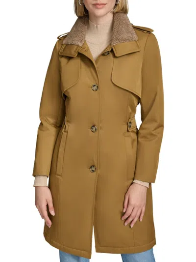 Andrew Marc Women's Teagan Faux Shearling Single-breasted Trench Coat In Brass