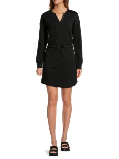 Andrew Marc Women's Tie Waist A Line Sweater Minidress In Black