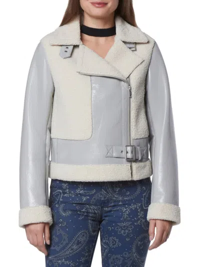 Andrew Marc Women's Udall Mixed Media Faux Fur Moto Jacket In Cement