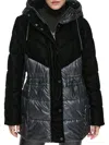 Andrew Marc Velvet Panel Hooded Puffer Jacket In Black