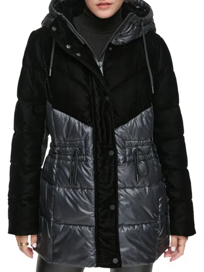 ANDREW MARC WOMEN'S €‹VARNA VELVET HOODED PUFFER JACKET