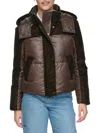 Andrew Marc Hooded Quilted Down Puffer Jacket In Chocolate
