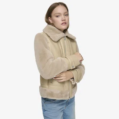 Andrew Marc Women's Vellica Pebbled Faux Shearling Moto Jacket