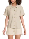 Andrew Marc Women's Waffle Knit Shirt In Oatmeal