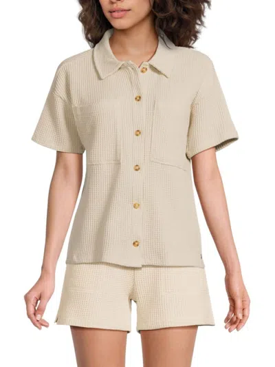 Andrew Marc Women's Waffle Knit Shirt In Oatmeal