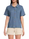 Andrew Marc Women's Waffle Knit Shirt In Sea Blue