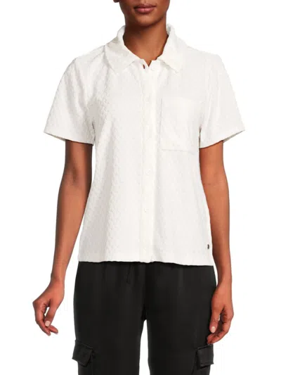 Andrew Marc Women's Woven Terry Button Up Shirt In White