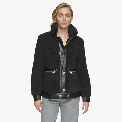 Andrew Marc Women's Zepita Mixed Media Faux Leather Shirt Jacket