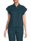 Andrew Marc Women's Zip Front Linen-blend Cap-sleeve Vest In Blue