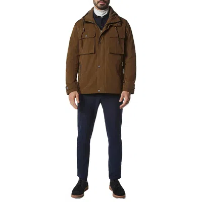Andrew Marc Womens Hooded Polyester Trucker Jacket In Brown