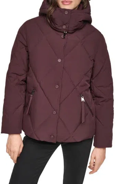 Andrew Marc Wren Diamond Quilted Hooded Puffer Coat In Burgundy