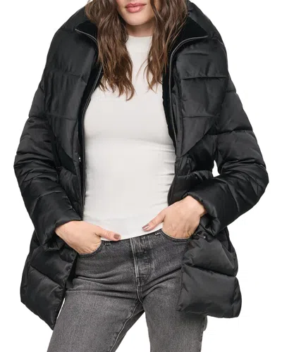 Andrew Marc Zamora Shawl Collar Belted Puffer Coat In Black