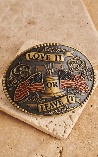 Andwest Antique Brass Love It Or Leave It Patriotic Belt Buckle In Black