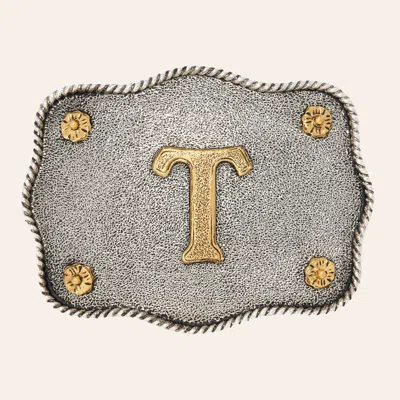 Andwest Frosted Initial "t" Antique Silver Belt Buckle