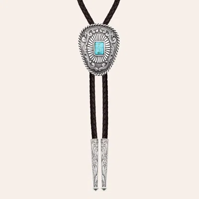 Andwest Iconic Silver & Turquoise Square Stone Bolo Tie In Blue