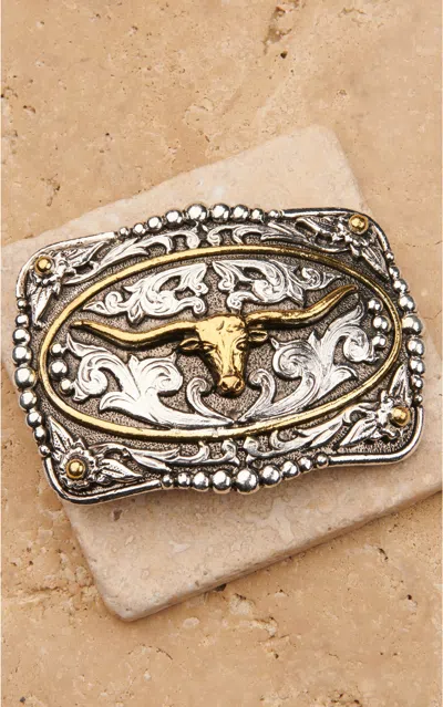 Andwest Men's Antiqued Gold And Silver Oval With Longhorn And Western Scrolls Belt Buckle