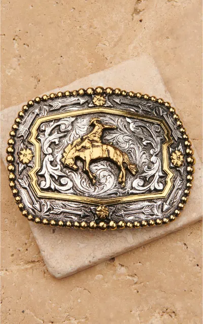 Andwest Men's Antiqued Silver And Gold Rectangle Bronc Rider With Beaded Edge Belt Buckle In Multi