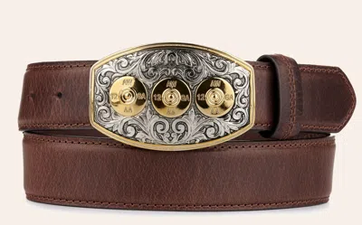 Andwest Men's Brown Leather With Shotgun Shell Buckle Western Belt In Multi