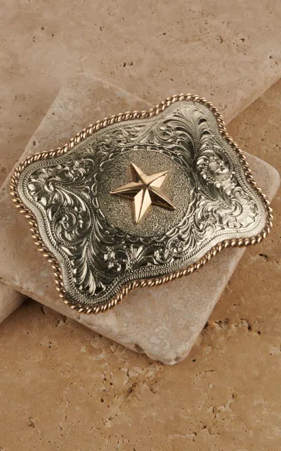 Andwest Men's Silver And Gold Scalloped Lone Star Etched Belt Buckle