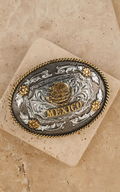Andwest Oval Silver With Gold Mexico Eagle Belt Buckle