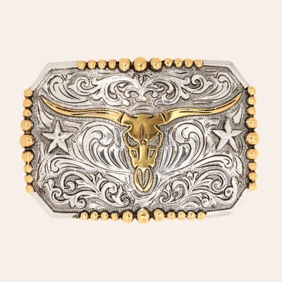 Andwest Silver & Gold Longhorn Etched Belt Buckle