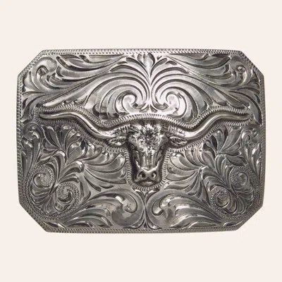Andwest Silver Longhorn Etched Belt Buckle