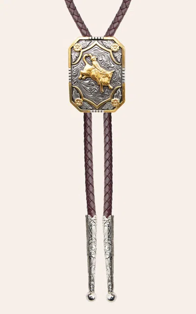 Andwest Two Tone Iconic Bull Rider Bolo In Silver