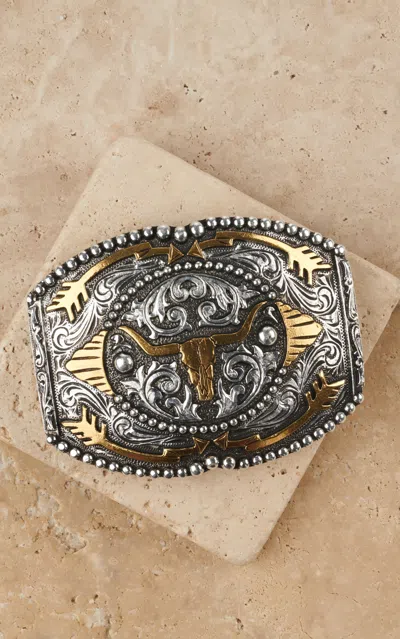 Andwest Two-toned Longhorn With Arrows Belt Buckle In Silver