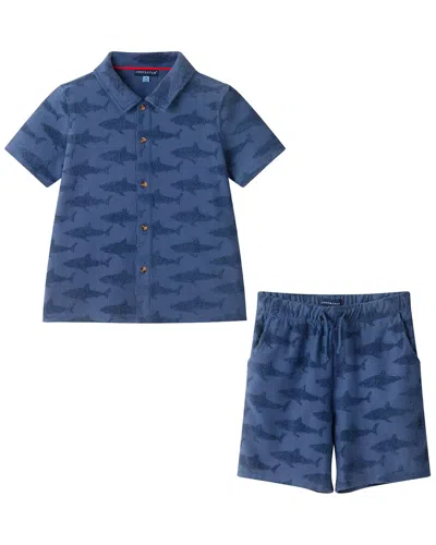Andy & Evan Kids' 2pc Jacquard Button Shirt & Short Set In Blue