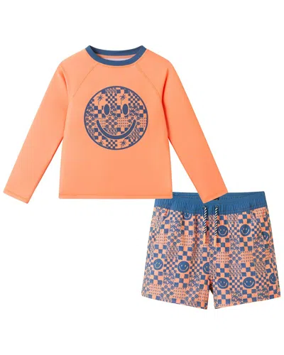 Andy & Evan 2pc Orange Checker Icon Rashguard Set In Multi