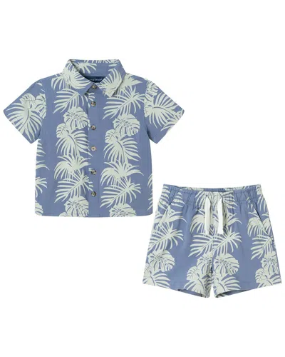 Andy & Evan Babies' 2pc Stripe Palm Button-down Short Set In Blue