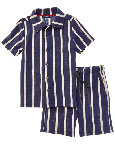 Andy & Evan Kids' 2pc Stripe Palm Shirt & Short Set In Blue