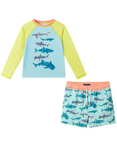 Andy & Evan Aqua & Lime Shark Rashguard Se In Multi