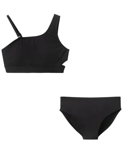 Andy & Evan Kids'  Black Rib Asymmetrical Bikini