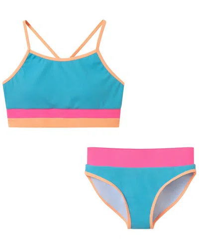 Andy & Evan Blue Rib Colorblock Bikini In Multi