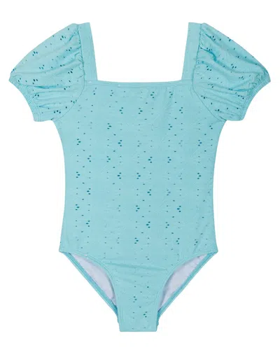 Andy & Evan Blue Textured Puff Sleeve One-piece