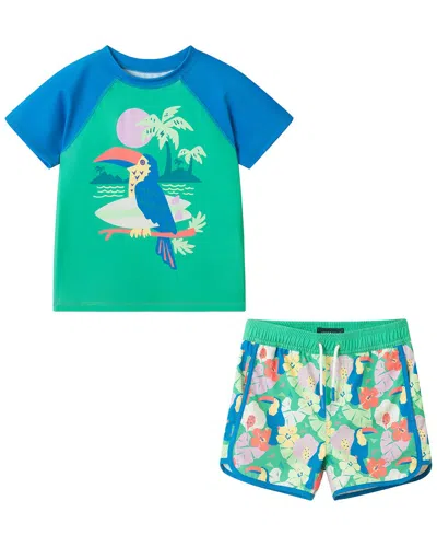 Andy & Evan Blue Toucan Rashguard Set In Green