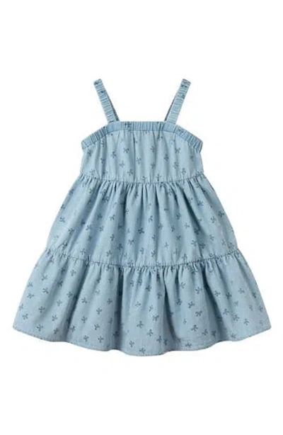 Andy & Evan Kids'  Bow Chambray Tiered Dress In Blue