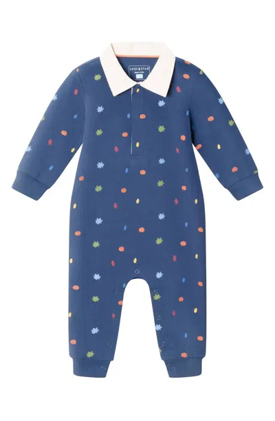 Andy & Evan Kids' Boy's Fall Themed Rugby Romper In Blue