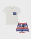Andy & Evan Boy's T-shirt & Striped Shorts Set In Grey Stripe